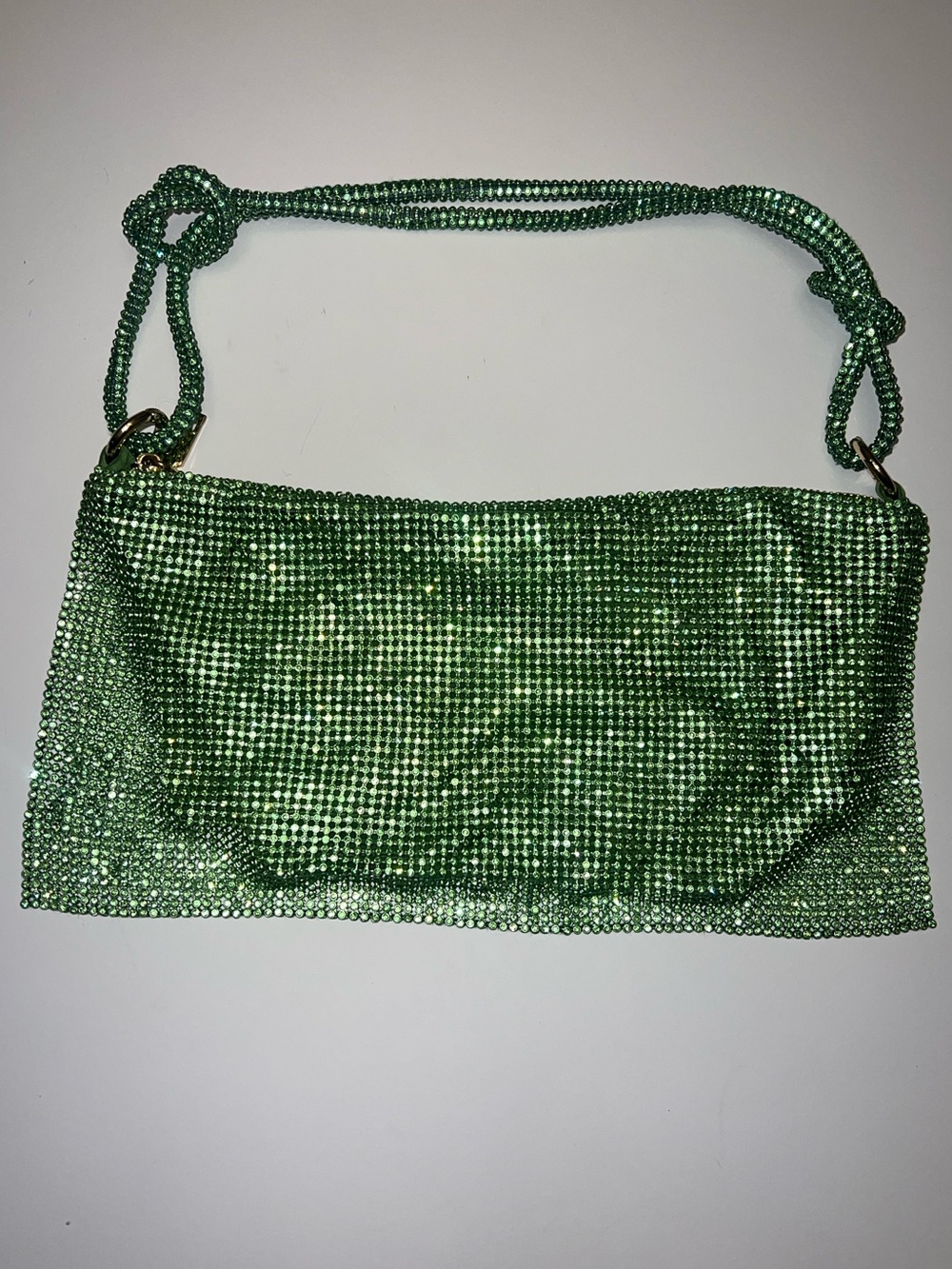 Green Crystal Mesh Shoulder Bag with Dust Bag, Never Worn